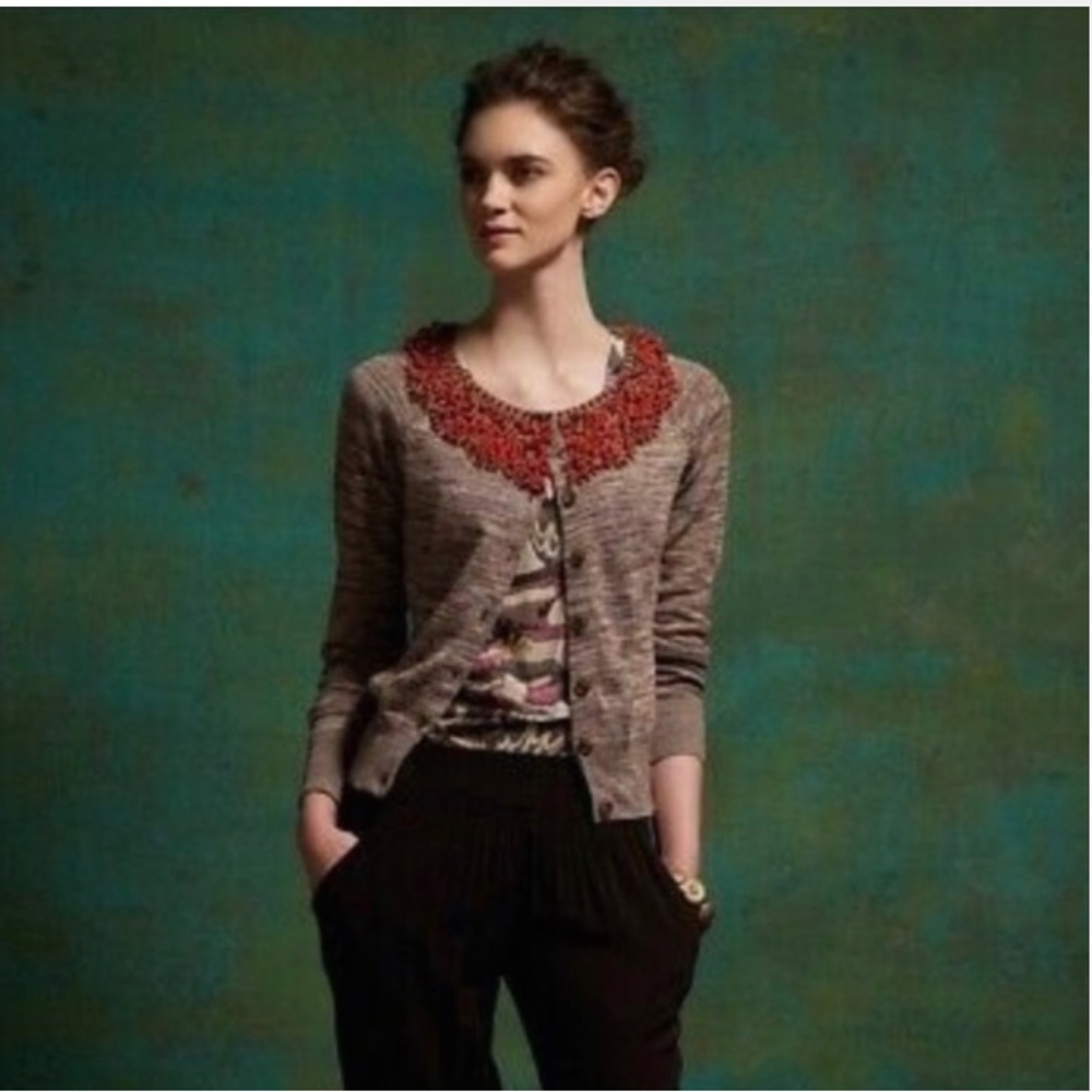Anthropology beaded collar sweater